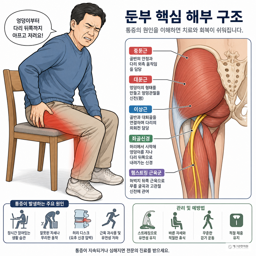 좌골신경통 엉덩이 허벅지 종아리 발끝 저림 증상